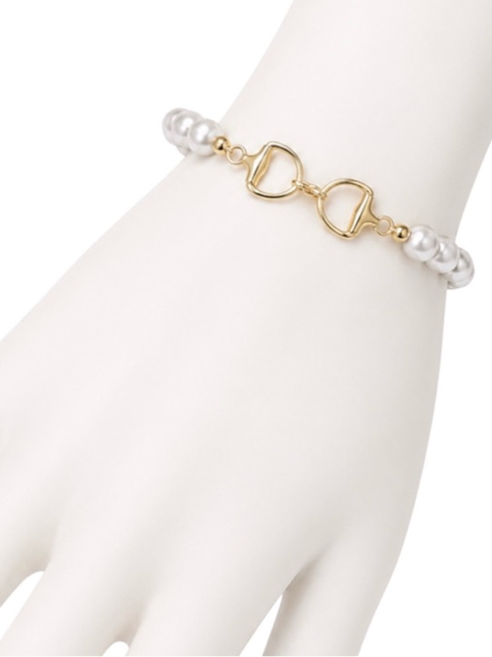 Juliet by Crystal Avenue Fifth & Bridle Gold Tone & Pearl Stretch Bracelet (NWT)